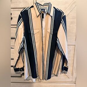 Vintage Wrangler pearlsnap shirt. Black and tan stripes XL